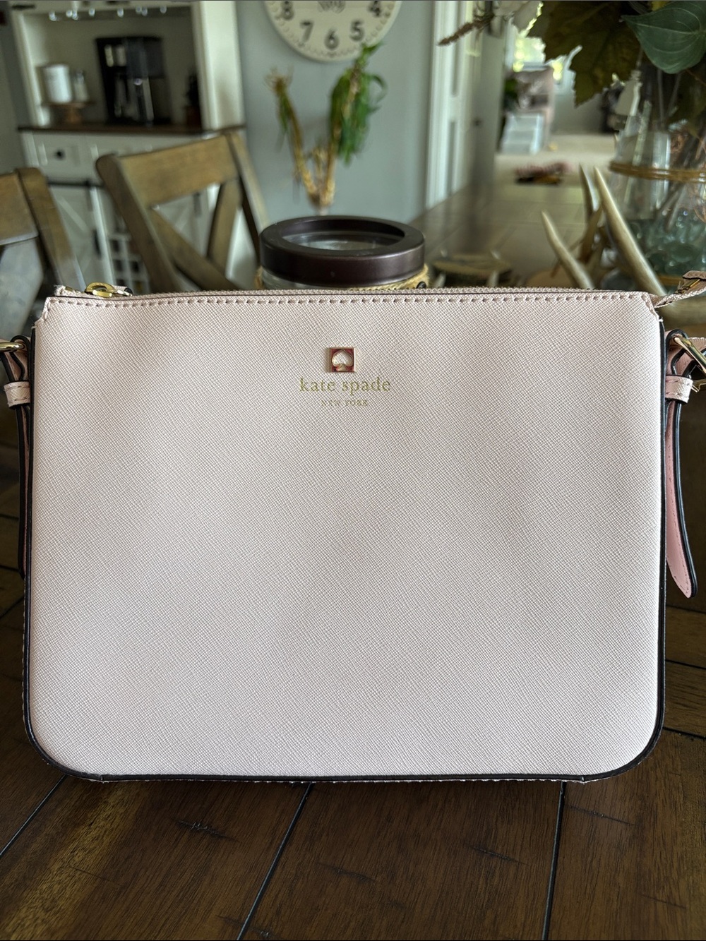 kate spade Blush Pink Saffiano Leather Crossbody with Gold Logo